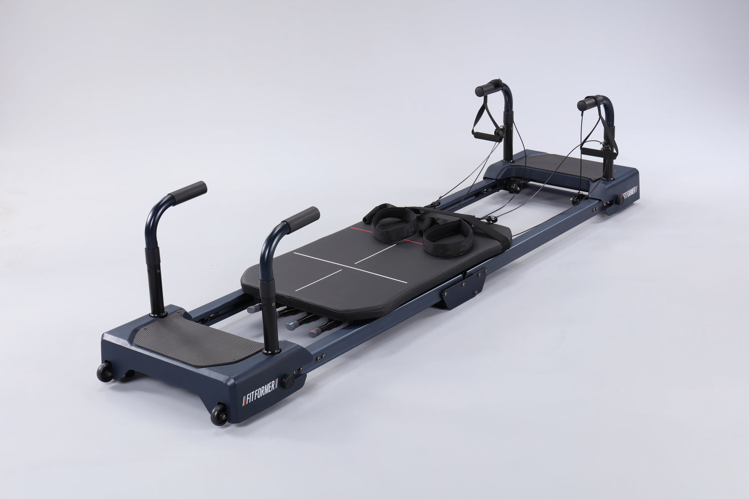 FitFormer 2.0 Home Pilates Reformer, black frame, side view